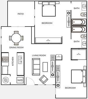 Two Bedroom / Two Bath - 935 Sq.Ft.*